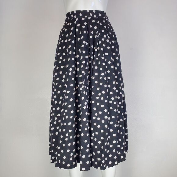Vintage 80s Leslie Fay Black Polkadot Midi Skirt - Picture 2 of 5